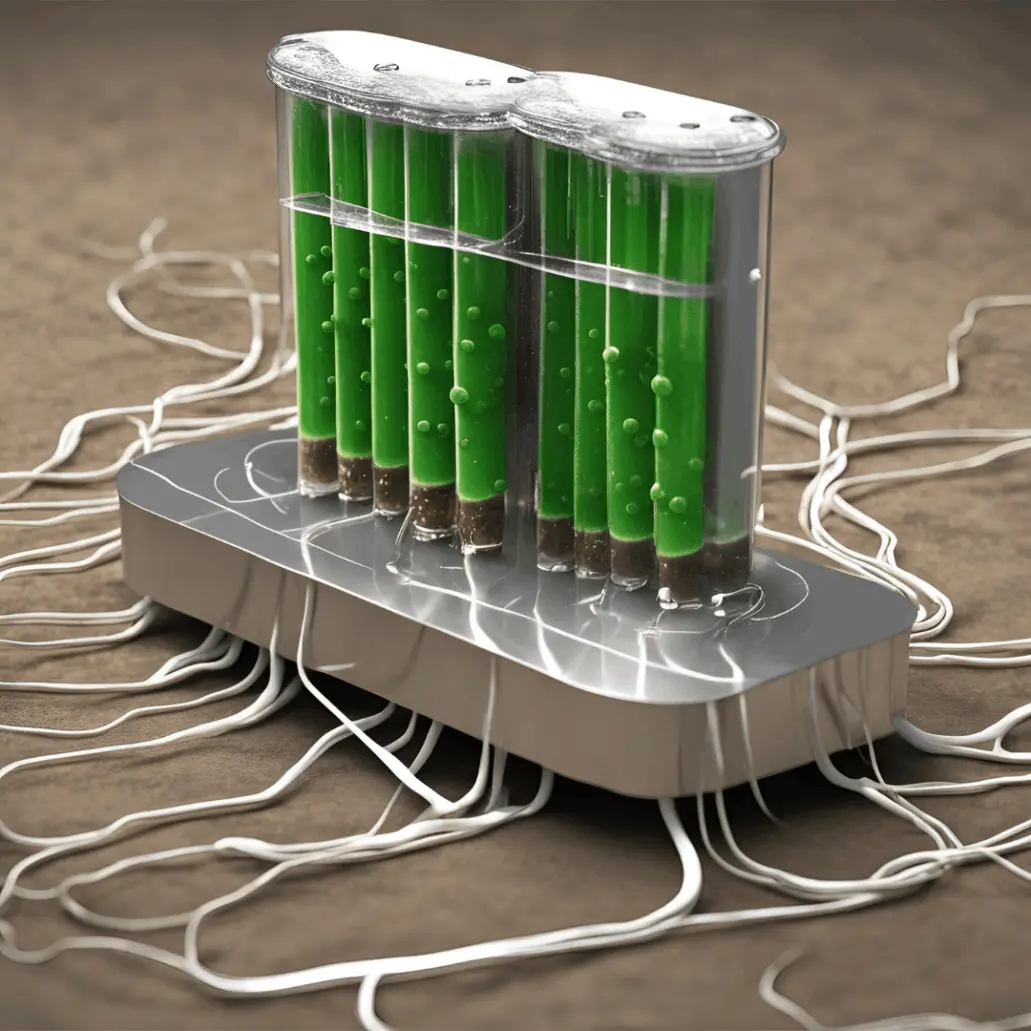 Illustration of Microbial Fuel Cells Generating Electricity from Organic Matter